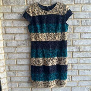 Ann Taylor Short Cap Sleeve Multicolor Lace Striped Sheath Dress Women's Size 10